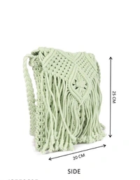 ASTRID Green Macrame Sling Bag With Flapover Fringes - Free Size, Green, Macrame, Pack of1